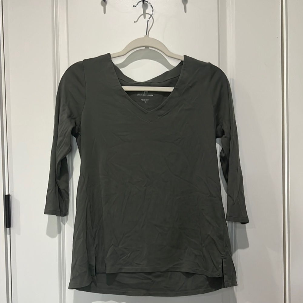 J JILL 100% PIMA COTTON SAGE GREEN 3/4 SLEEVE TOP